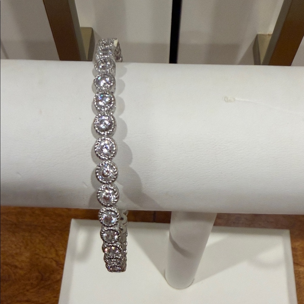 Judith Ripka Sterling Silver Bezel Set Diamonique Stones Bangle